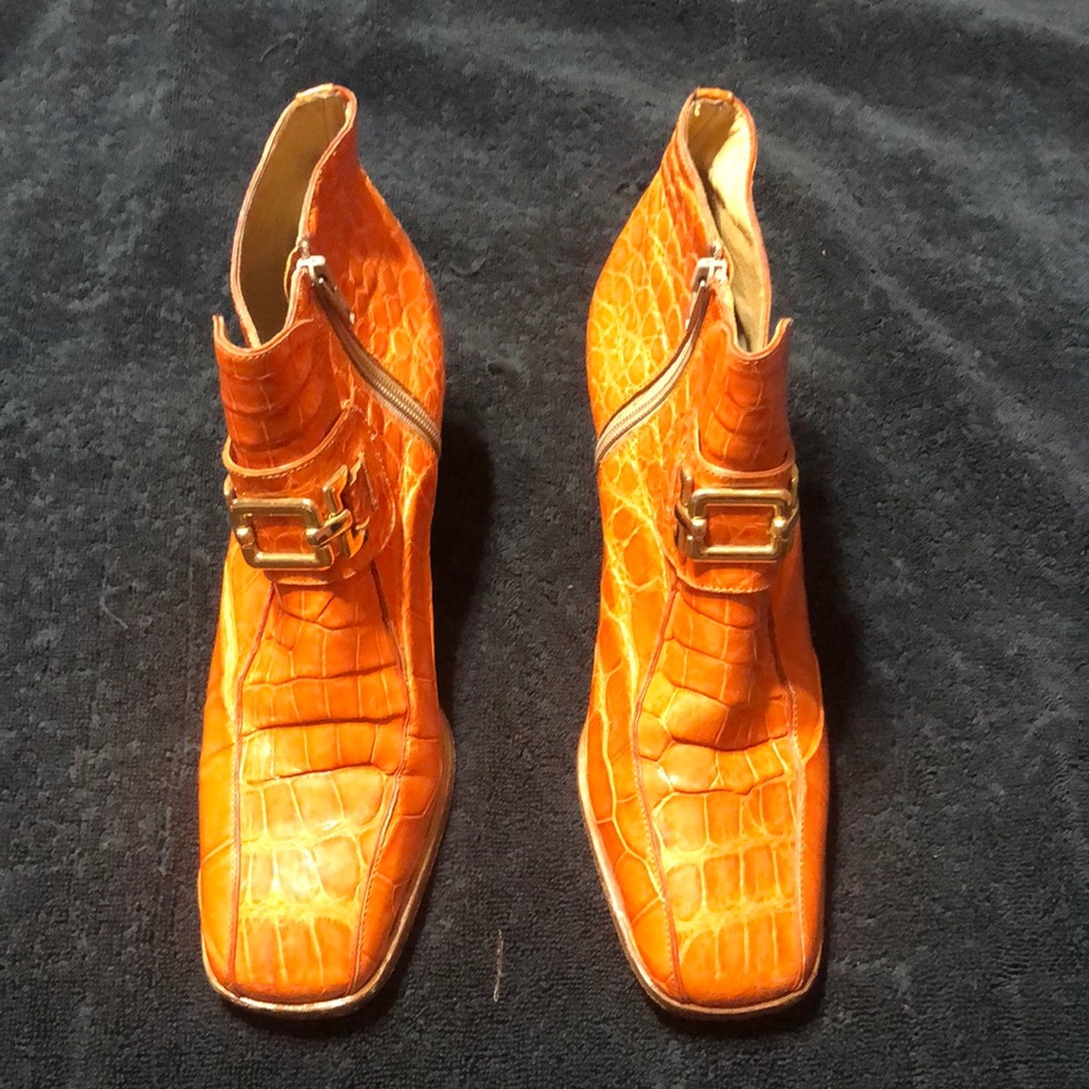 Genuine Alligator orange ankle boots, size 9.5